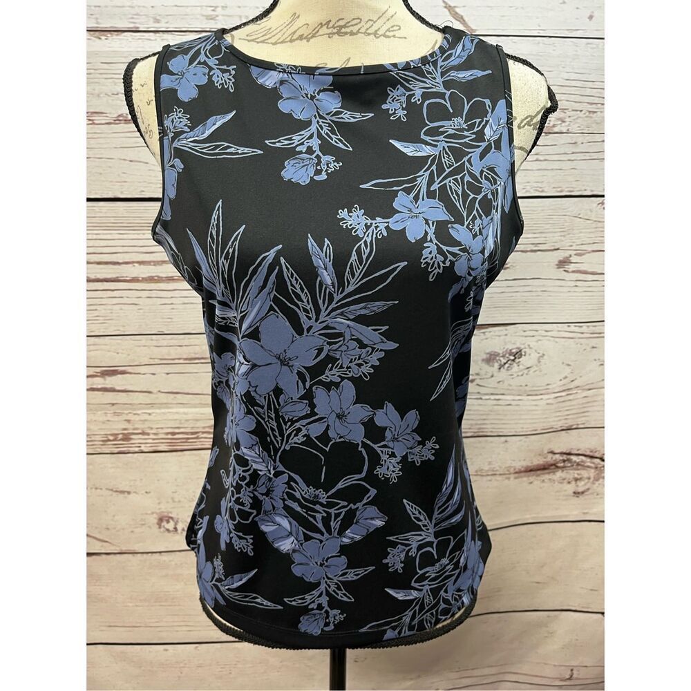 Amanda Smith Floral Sleeveless‎ Top Black Blue Women's Size S